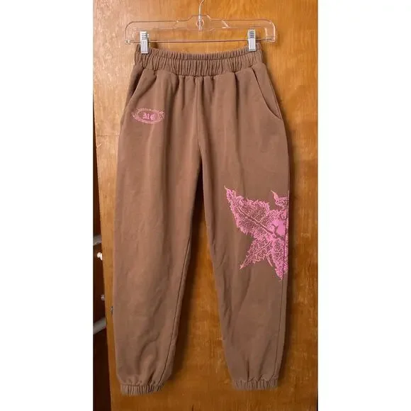 Mea Culpa Dead Moth Exclusive Brown Graphic Sweatpants Joggers Sz XS Streetwear